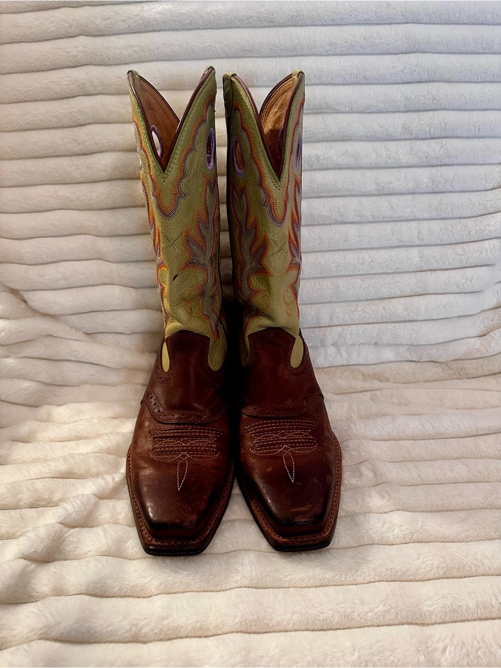 Twisted X Brown Leather Boots with Green Embroidered Shaft